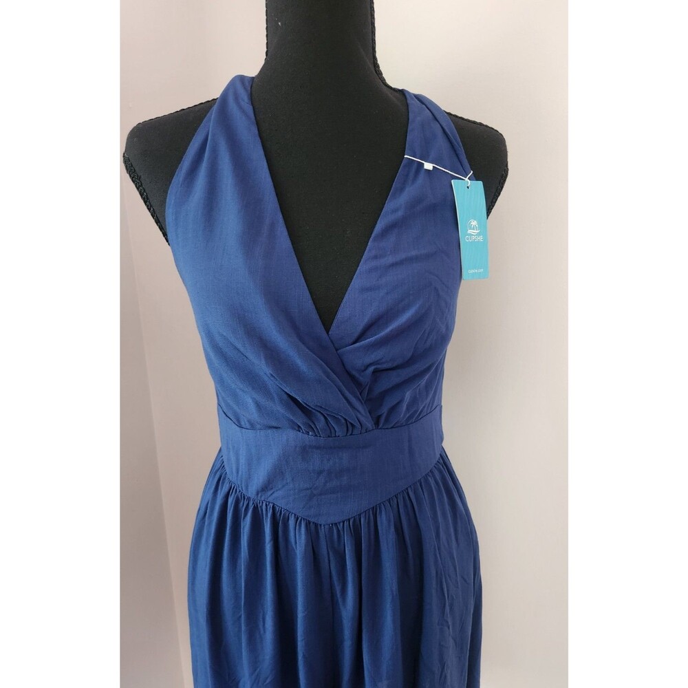 NWT Cupshe Halter Romper Navy Blue Wide Leg Plunging V-Neck Summer Size Small - Picture 3 of 7